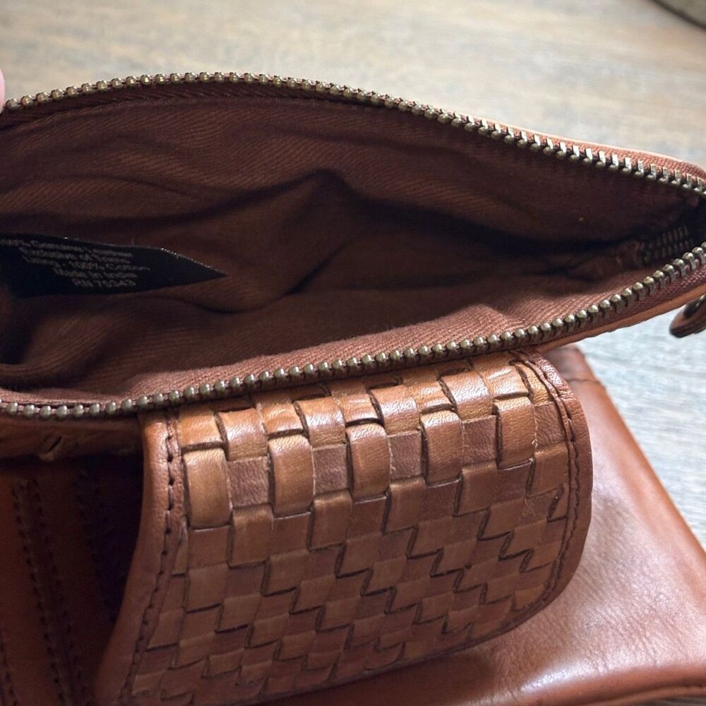 Great American Leatherworks Brown Woven Leather Bifold Wallet Cognac Brown Boho - Picture 5 of 8